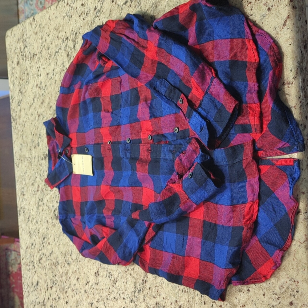 Lucky Brand Plaid High-Low Button Up Shirt Sz Small